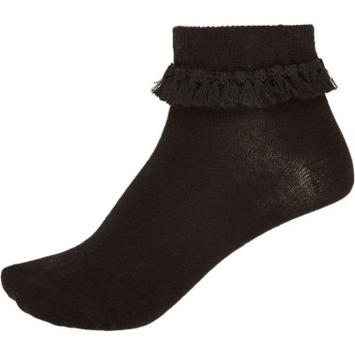 Black tassel ankle socks